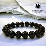 Tourmaline - Black Custom Size Smooth Round Stretch (10mm Grande) Natural Gemstone Crystal Energy Bead Bracelet