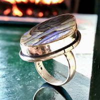Abalone Shell Natural Gemstone .925 Sterling Silver Ring (Size 6)