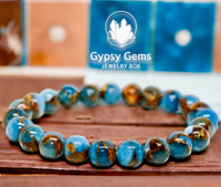 Variscite - Lake Blue Variscite aka “Impression Cloisonne Jasper” Custom Size Round Smooth Stretch (8mm) Natural Gemstone Crystal Energy Bead Bracelet