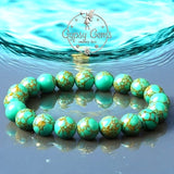 Turquoise - Green Gold Vein Turquoise, Custom Size, Round Stretch (8mm) Natural Gemstone Crystal Energy Bead Bracelet