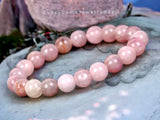 Opal - Pink Peruvian Opal•Custom Size Round Smooth Stretch (8mm) Natural Gemstone Crystal Energy Bead Bracelet