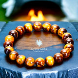 Tiger’s Eye - Yellow Custom Size Round Smooth Stretch (10mm Grande Large) Natural Gemstone Crystal Energy Bead Bracelet