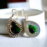 Emerald Green Quartz Natural Gemstone Pear Drop Dangle Hook .925 Sterling Silver Stamped Earrings