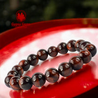 Tiger’s Eye - Red Custom Size Round Smooth Stretch (10mm Grande) Natural Gemstone Crystal Energy Bead Bracelet