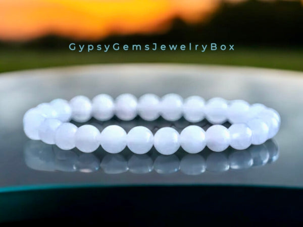 Jade - Nephrite White Jade Custom Size Round Smooth Stretch (8mm) Natural Gemstone Crystal Energy Bead Bracelet