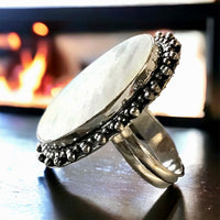 Mother of Pearl Natural Gemstone .925 Sterling Silver Ring (Size: 8.5)