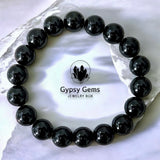 Tourmaline - Black Custom Size Smooth Round Stretch (10mm Grande) Natural Gemstone Crystal Energy Bead Bracelet