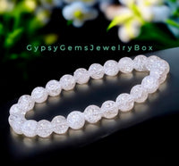 Quartz - Snow White Fire & Ice Crackle Crystal Round Smooth Stretch  (8mm) Natural Gemstone Crystal Energy Bead Bracelet