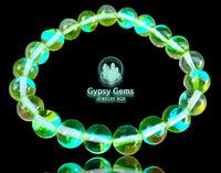 Angel Aura Mystic Mermaid (Green/Blue) Australian Quartz Crystal•Smooth Transparent•"Mystical Ocean Breeze” - Custom Size•Holographic Crystal Energy Bead Bracelet