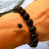 Tourmaline - Black Custom Size Smooth Round Stretch (10mm Grande) Natural Gemstone Crystal Energy Bead Bracelet