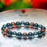 Triple Protection - Tiger Eye Red + Black Onyx + Hematite Custom Size Round Smooth Stretch (8mm) Natural Gemstone Crystal Energy Bead Bracelet