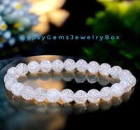 Quartz - Snow White Fire & Ice Crackle Crystal Round Smooth Stretch  (8mm) Natural Gemstone Crystal Energy Bead Bracelet