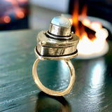 Larimar Natural Gemstone .925 Sterling Silver Locket Poison Ring (Size 7)