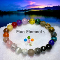 Five 5 Element Bracelet • Multi-Color Gemstone • Custom Size - Round Smooth Stretch (8mm) Natural Gemstone Crystal Energy Bead Bracelet