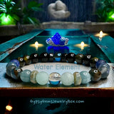 Water Element Bracelet•Aura Crystal, Amazonite, Aquamarine, Cloisonné, Apatite, Lapis Lazuli, Blue Tiger Eye, Obsidian, Blue Aura, Ebony Wood, Serpentine • Custom Size - Round Smooth Stretch (8mm) Natural Gemstone Crystal Energy Bead Bracelet