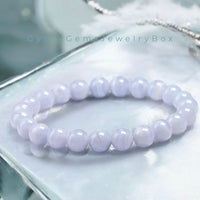 Agate - Blue Lace Agate Chalcedony •High Quality AAA+•Natural Light Blue•Custom Size•Round Smooth Stretch (8mm) or (10mm Grande) Natural Gemstone Crystal Energy Bead Bracelet