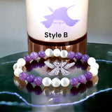 Angelite - Purple Angelite, Selenite•Custom Size•Round Smooth Stretch (8mm) Natural Gemstone Crystal Energy Bead Bracelet