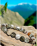 Quartz - Lodolite Garden Phantom Quartz - aka: Scenic Quartz, Landscape Quartz, Garden Quartz, and Phantom Quartz - Custom Size (8mm) Round Stretch Natural Gemstone Crystal Energy Bead Bracelet