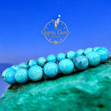 Turquoise - Blue Natural Turquoise, Custom Size, Round Stretch (8mm) Natural Gemstone Crystal Energy Bead Bracelet