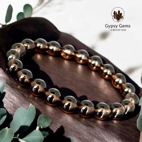 Smokey Quartz Custom Size Round Smooth Stretch (8mm) Natural Gemstone Crystal Energy Bead Bracelet