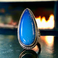 Opal Blue Fire Natural Gemstone .925 Sterling Silver Point Statement Ring (Size 9)
