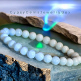 Moonstone - White - Snow White High Sheen Moonstone Minimalist (6mm) Custom Size Round Smooth Stretch Natural Gemstone Crystal Energy Bead Bracelet