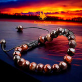 Tiger’s Eye - Red Braided Macrame Adjustable Sliding Knot Round Smooth (8mm) Natural Gemstone Crystal Energy Bead Bracelet