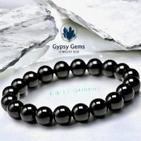 Tourmaline - Black Custom Size Round Smooth Stretch (8mm) Natural Gemstone Crystal Energy Bead Bracelet