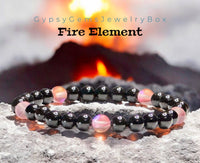 Fire Element Bracelet•Red Aura Quartz•Black Onyx•Minimalist (6mm)• Custom Size•Stretch Natural Gemstone Crystal Energy Bead Bracelet