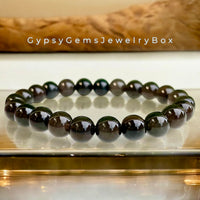 Obsidian - Ice Obsidian•Smokey Brown Obsidian•Back Lace Obsidian•Custom Size•Round Smooth Stretch (8mm) Natural Gemstone Crystal Energy Bead Bracelet