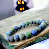 Azurite Blue Green•Custom Size•Frost Matte Rustic Round Stretch (8mm) Natural Gemstone Crystal Energy Bead Bracelet