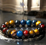 Tiger’s Eye - Galaxy Multi-Color Tiger Eye•Unicorn Custom Size Round Smooth Stretch (8mm) Natural Gemstone Crystal Energy Bead Bracelet