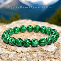 Malachite Custom Size Round Smooth Stretch (10mm) Natural Gemstone Crystal Energy Bead Bracelet