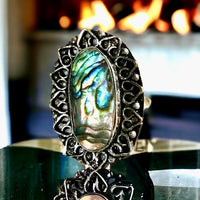 Abalone Shell Natural Gemstone .925 Sterling Silver Ring (Size 9)
