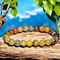 Quartz - Biotite Mica Golden Quartz Custom Size (8mm) Round Smooth Stretch Natural Gemstone Crystal Energy Bead Bracelet