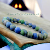 Azurite Blue Green•Custom Size•Frost Matte Rustic Round Stretch (8mm) Natural Gemstone Crystal Energy Bead Bracelet