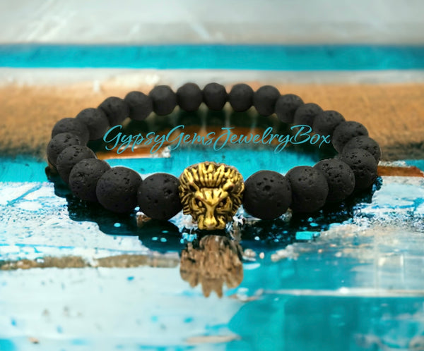 Lava Rock & 7 Chakra Stone Bracelet, Genuine Gemstone Bead