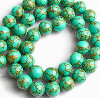 Turquoise - Green Gold Vein Turquoise, Custom Size, Round Stretch (8mm) Natural Gemstone Crystal Energy Bead Bracelet