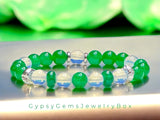 Jade - Jadeite Imperial Green•Opalite•Silver Lava Stone•Custom Size Round Smooth Stretch (8mm) Natural Gemstone Crystal Energy Bead Bracelet