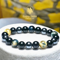 Triple Protection - Tiger’s Eye Dream Honey Yellow + Black Onyx + Hematite Round Smooth Stretch (8mm or 10mm beads) Natural Gemstone Crystal Energy Bead Bracelet