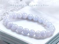 Agate - Blue Lace Agate Chalcedony •High Quality AAA+•Natural Light Blue•Custom Size•Round Smooth Stretch (8mm) or (10mm Grande) Natural Gemstone Crystal Energy Bead Bracelet