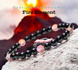 Fire Element Bracelet•Red Aura Quartz•Black Onyx•Minimalist (6mm)• Custom Size•Stretch Natural Gemstone Crystal Energy Bead Bracelet