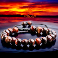 Tiger’s Eye - Red Braided Macrame Adjustable Sliding Knot Round Smooth (8mm) Natural Gemstone Crystal Energy Bead Bracelet