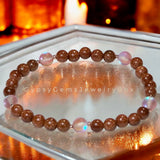 Goldstone Sandstone Gold Orange & Aura Crystal•Minimalist (6mm)•Custom Size•Round Smooth Stretch Natural Gemstone Crystal Energy Bracelet