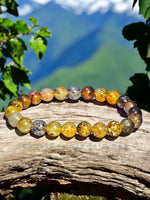 Quartz - Biotite Mica Golden Quartz Custom Size (8mm) Round Smooth Stretch Natural Gemstone Crystal Energy Bead Bracelet