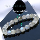 Labradorite - Rainbow Labradorite Diamond Cut Faceted Custom Size Round Stretch (8mm) Natural Gemstone Crystal Energy Bead Bracelet