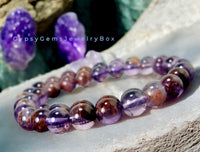 Quartz - Purple Phantom (Super 7) Custom Size Round Smooth Stretch  (8mm) Natural Gemstone Crystal Energy Bead Bracelet