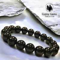 Tourmaline - Black Custom Size Smooth Round Stretch (10mm Grande) Natural Gemstone Crystal Energy Bead Bracelet