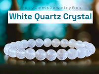 Quartz - Snow White Quartz Custom Size Round Smooth Stretch (8mm) Natural Gemstone Crystal Energy Bead Bracelet