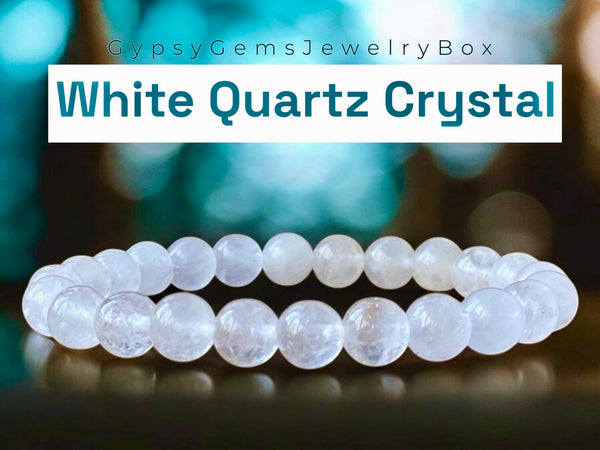 Quartz - Snow White Quartz Custom Size Round Smooth Stretch (8mm) Natural Gemstone Crystal Energy Bead Bracelet